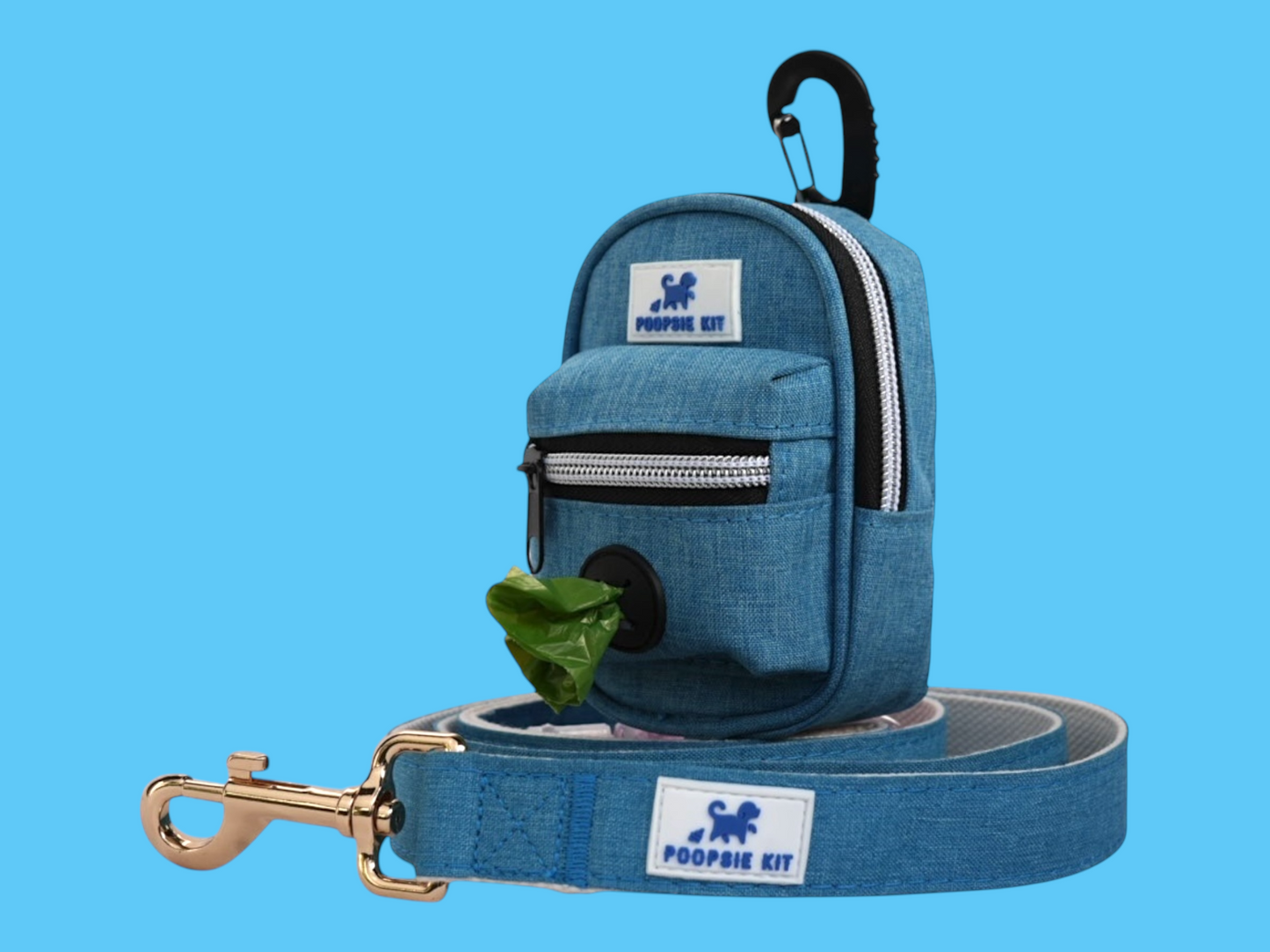 The Ultimate Dog Poop Bag Dispenser with Matching Premium Dog Leash and Waste Bag Holder, Plus Eco-Friendly Cleaning Kit for Puppy to Adult Dogs for Responsible Travel, Walking, Hiking, and Adventures.