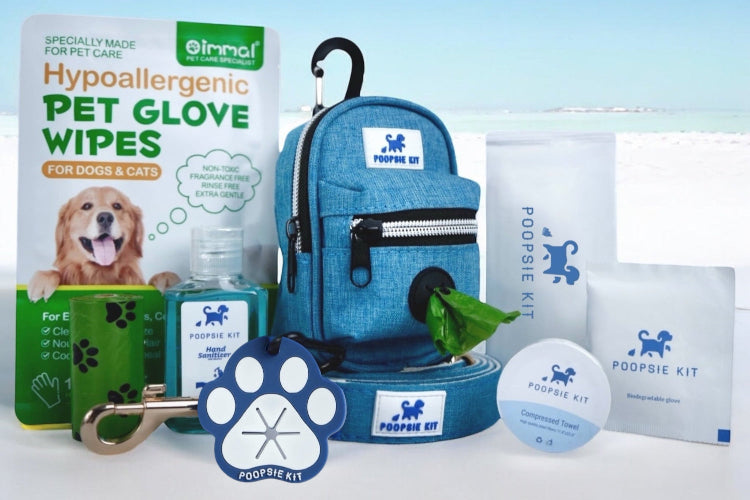 The Ultimate Dog Poop Bag Dispenser with Matching Premium Dog Leash and Waste Bag Holder, Plus Eco-Friendly Cleaning Kit for Puppy to Adult Dogs for Responsible Travel, Walking, Hiking, and Adventures.