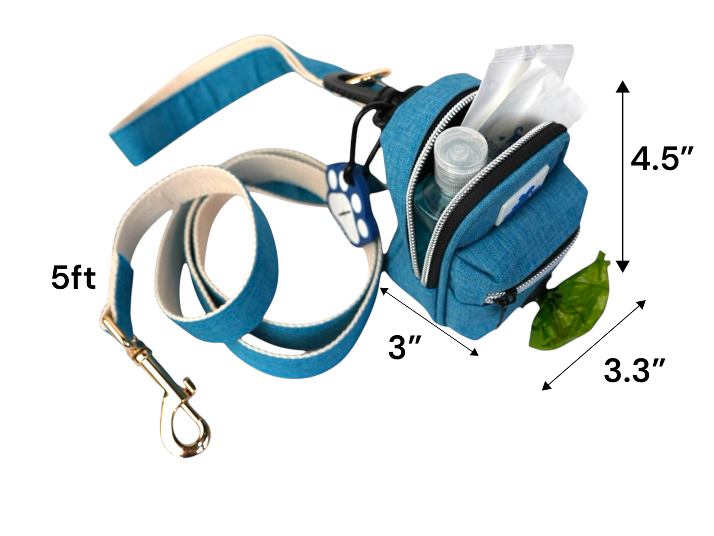 The Ultimate Dog Poop Bag Dispenser with Matching Premium Dog Leash and Waste Bag Holder, Plus Eco-Friendly Cleaning Kit for Puppy to Adult Dogs for Responsible Travel, Walking, Hiking, and Adventures.