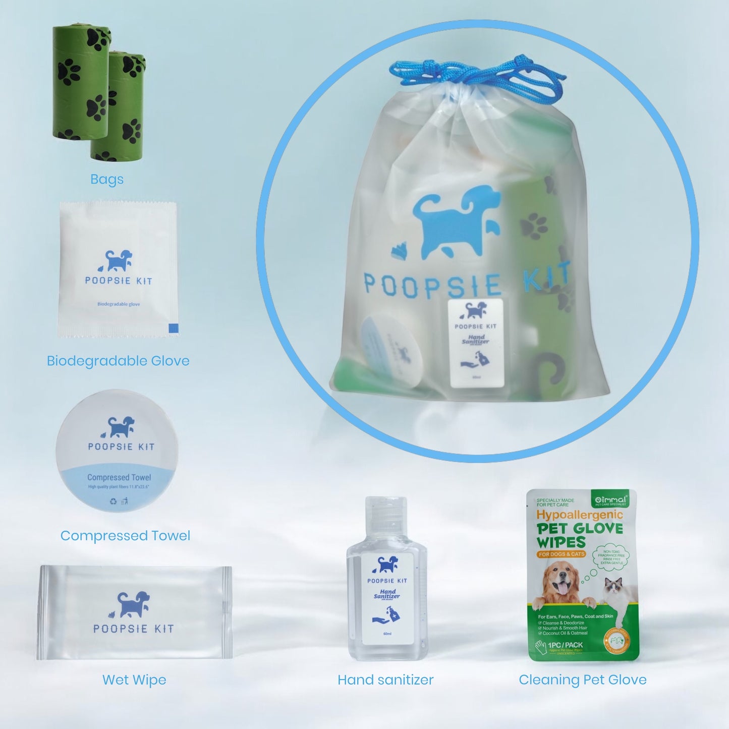 The Ultimate Dog Poop Bag Dispenser with Matching Premium Dog Leash and Waste Bag Holder, Plus Eco-Friendly Cleaning Kit for Puppy to Adult Dogs for Responsible Travel, Walking, Hiking, and Adventures.