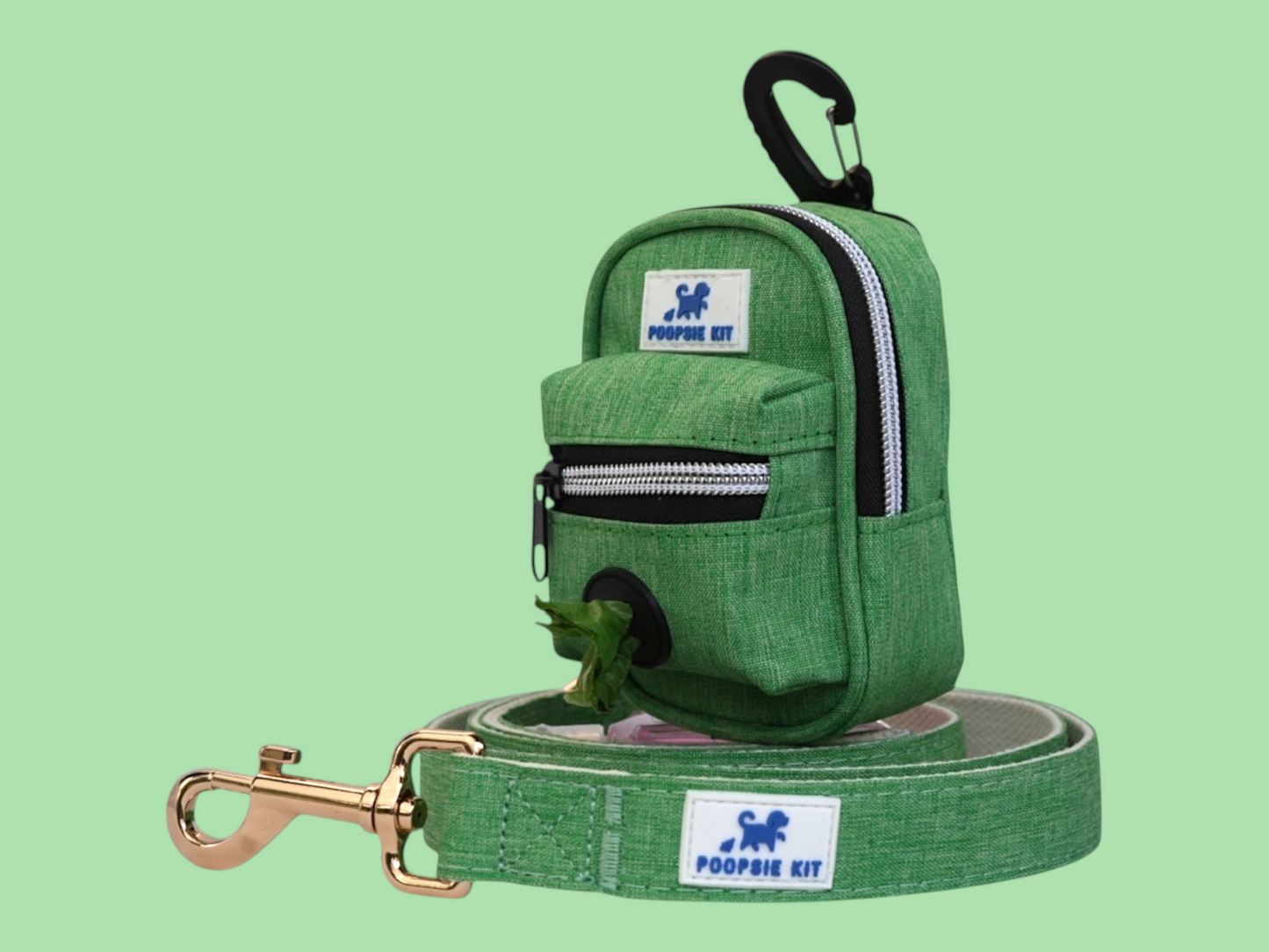 The Ultimate Dog Poop Bag Dispenser with Matching Premium Dog Leash and Waste Bag Holder, Plus Eco-Friendly Cleaning Kit for Puppy to Adult Dogs for Responsible Travel, Walking, Hiking, and Adventures.